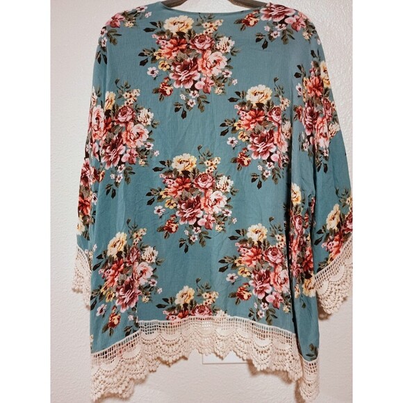 Umgee Womens Boho Floral Kimono Cardigan Size Large 100% Rayon - Picture 5 of 6
